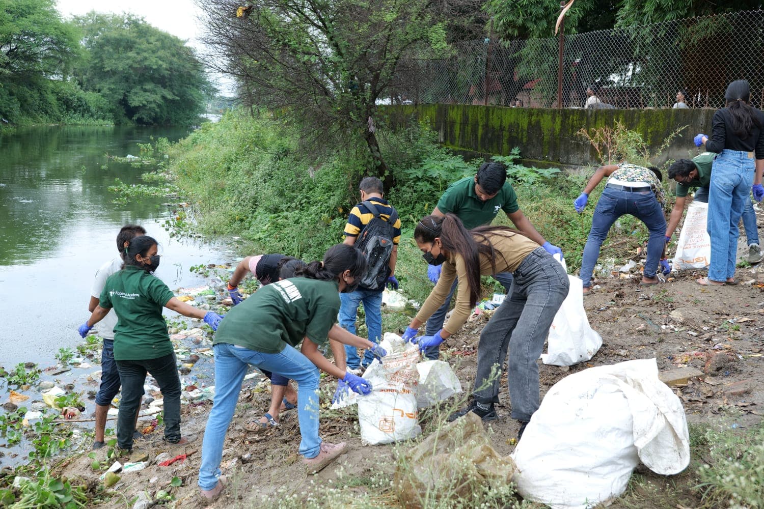 Community cleanup at a public space